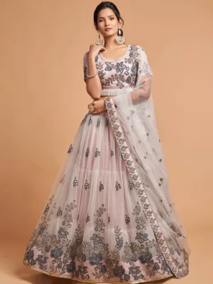 Stunning Grey Zari Embroidered Net Wedding Wear Lehenga Choli