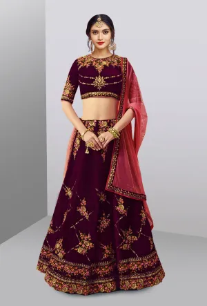 Stunning Purple Colored Partywear Embroidered Lehenga Choli