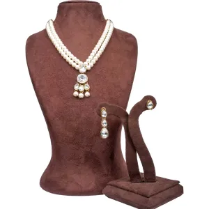 Stunning Two-Layered Gold Plated Pearl Necklace and Earring Set