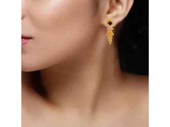 Stylish 22k Floral Gold Drop Earrings With Meenakari Work