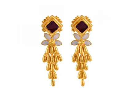 Stylish 22k Floral Gold Drop Earrings With Meenakari Work