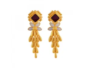 Stylish 22k Floral Gold Drop Earrings With Meenakari Work