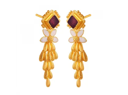 Stylish 22k Floral Gold Drop Earrings With Meenakari Work