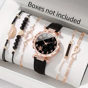 Stylish 6piece Womens Flower Watch  Bracelets Perfect Gift