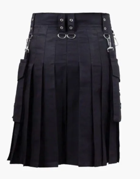 STYLISH APRON AND A MODERN BLACK UTILITY KILT