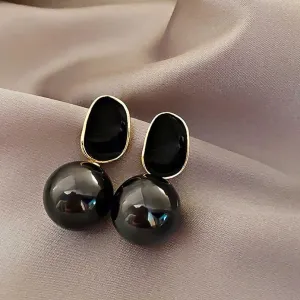 Stylish Black Pearl Earrings: Korean & Western Fusion, Perfect for Parties