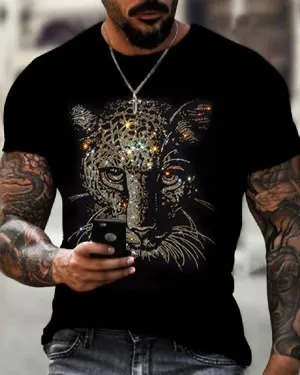 Stylish Casual Black Rhinestone T-Shirt