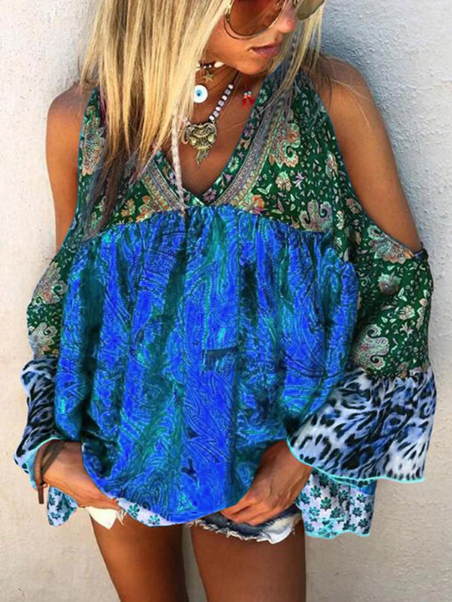 Stylish Casual Bohemian Printed V-neck Top