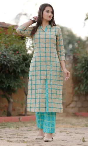 Stylish Cotton Printed Women's Kurti  Palazzo Set