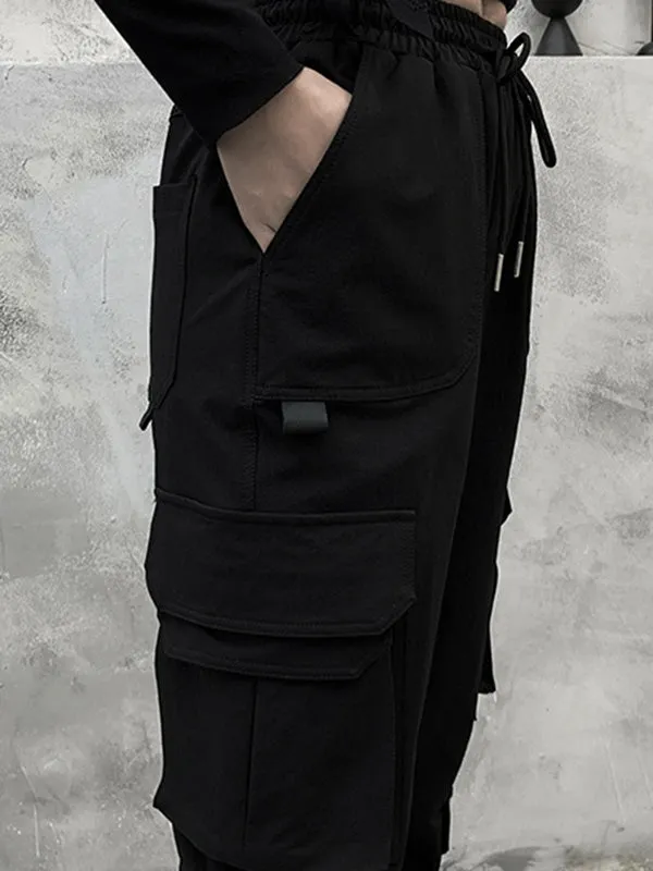 Stylish Drawstring Punk Empire Black Casual Overalls Pants