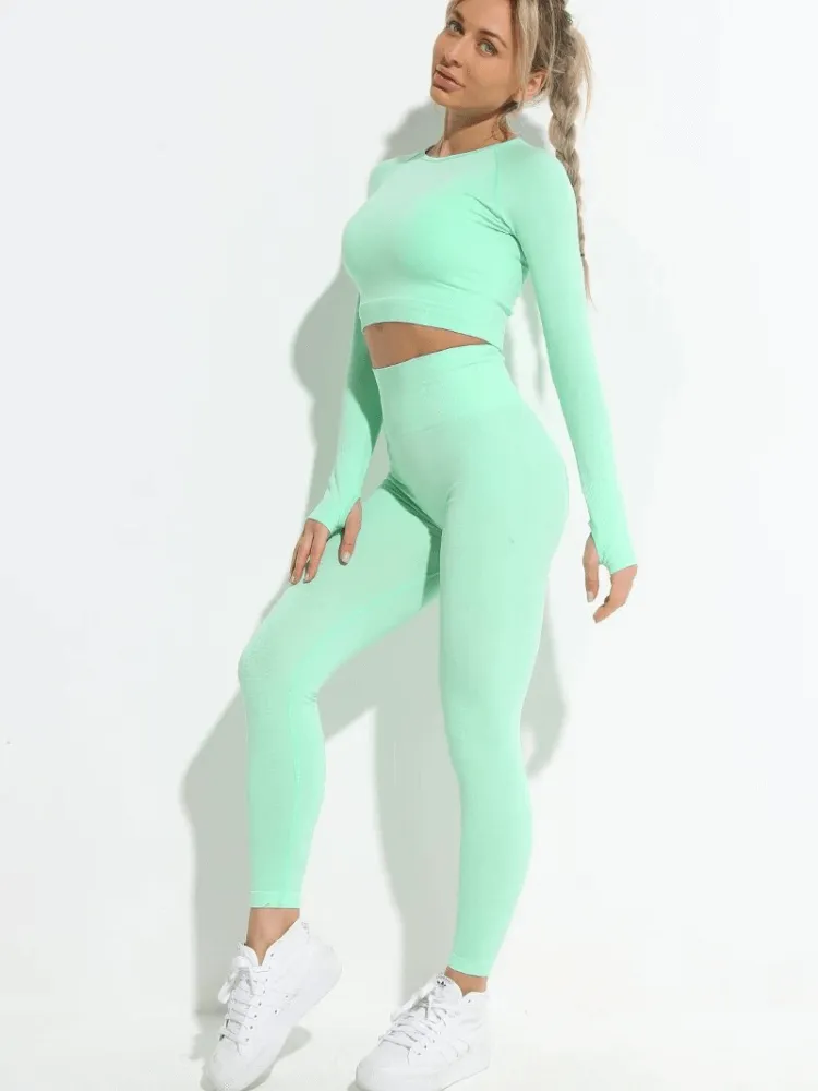 Stylish Elastic Women's Suit with Top and Leggings - SF1683