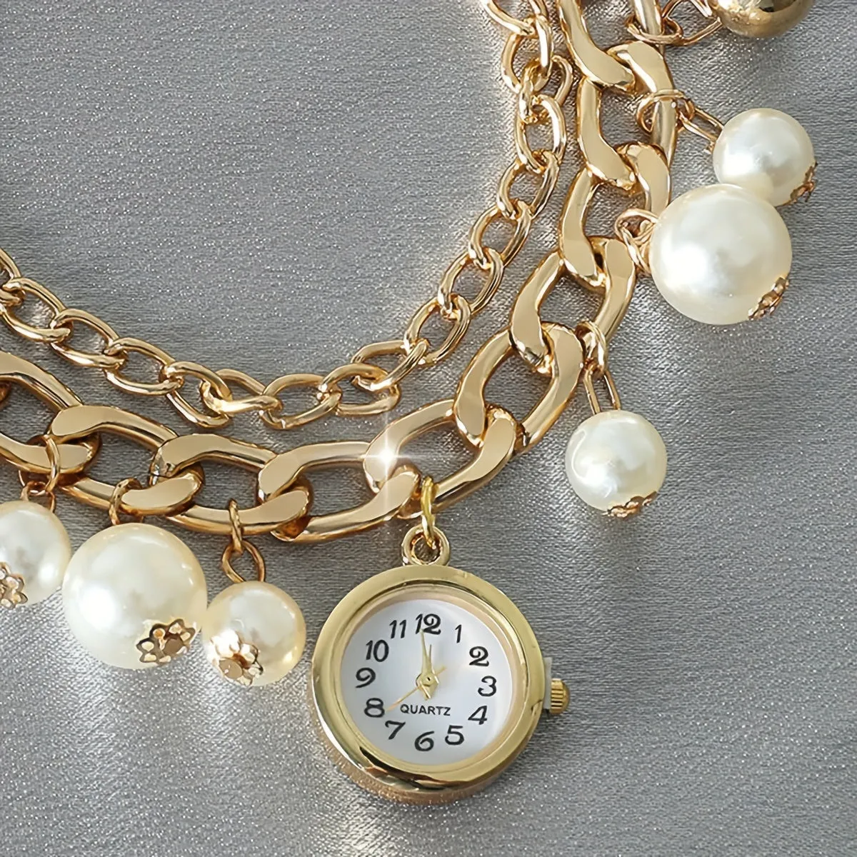 Stylish Faux Pearl Quartz Bracelet Watch for Women