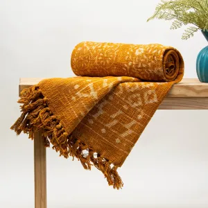 Stylish Floral Orange Block Print Throw Blanket For Decor