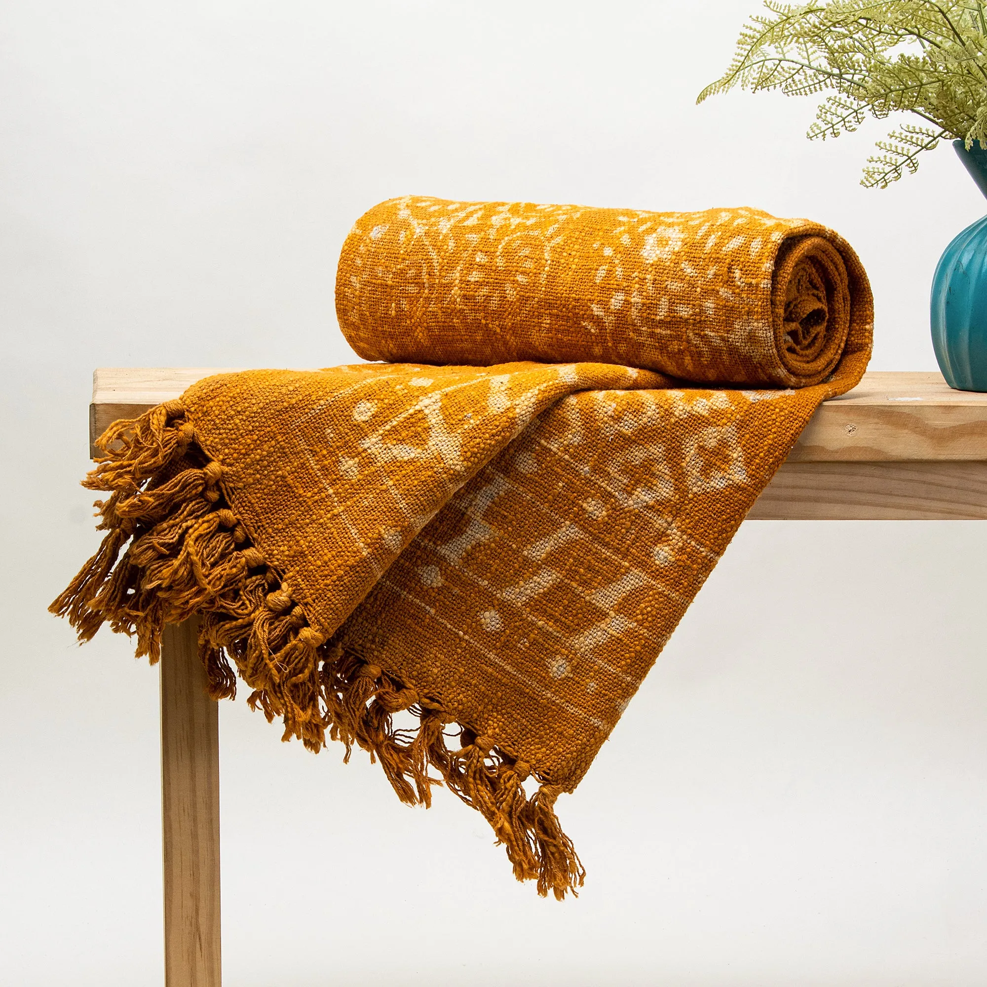 Stylish Floral Orange Block Print Throw Blanket For Decor