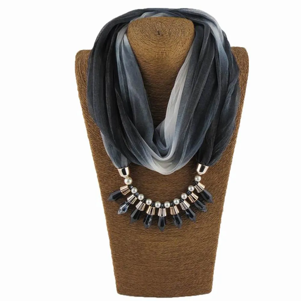 Stylish Gradient Chiffon Scarf With Beaded Pendant