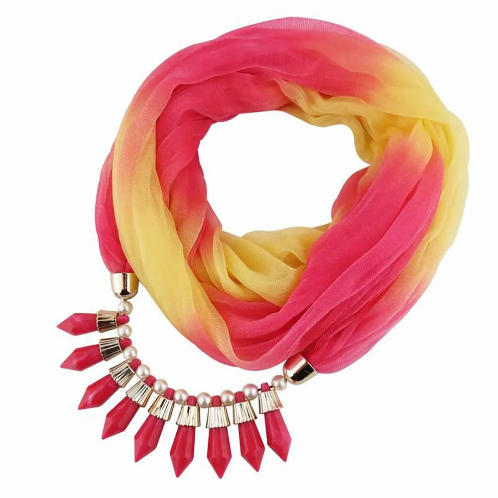 Stylish Gradient Chiffon Scarf With Beaded Pendant