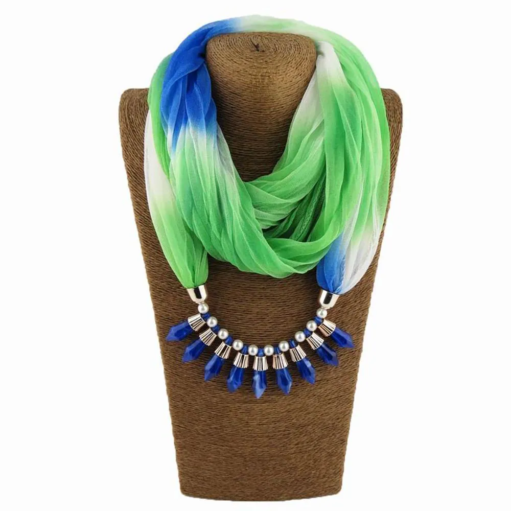 Stylish Gradient Chiffon Scarf With Beaded Pendant