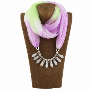 Stylish Gradient Chiffon Scarf With Beaded Pendant