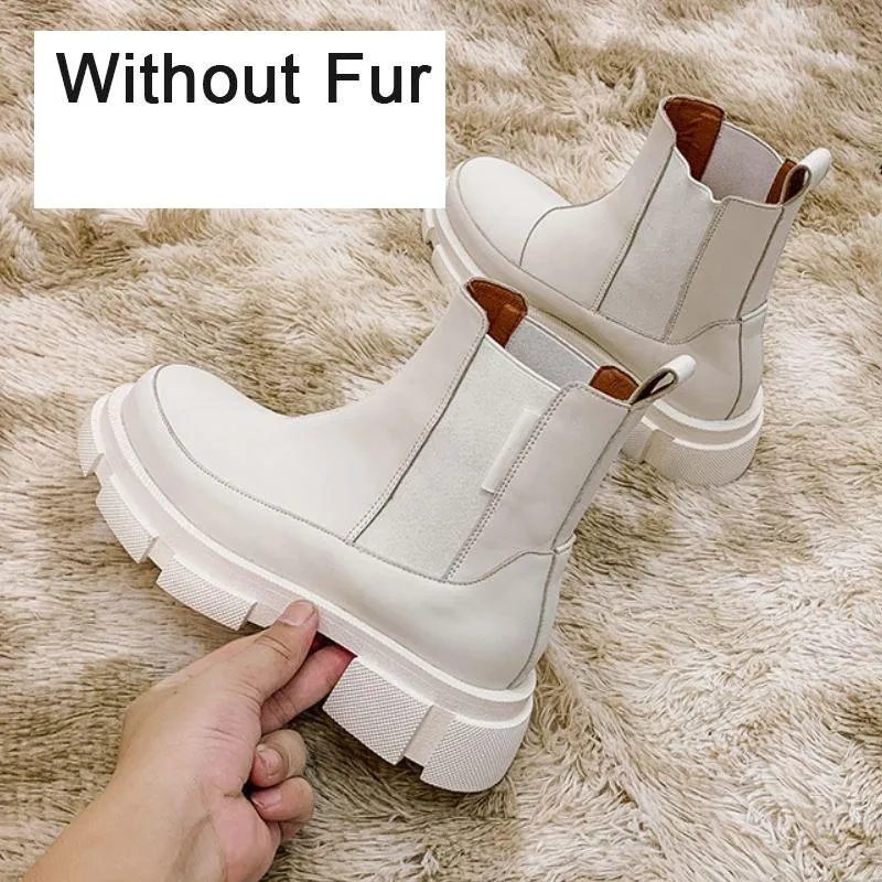 Stylish High Top Thick Sole Leather Ankle Boots