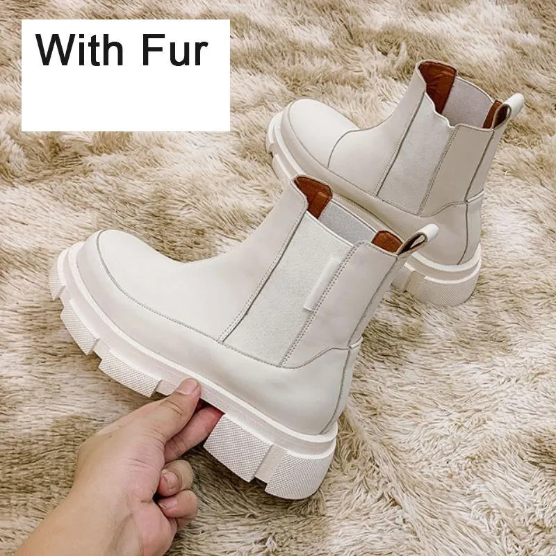 Stylish High Top Thick Sole Leather Ankle Boots