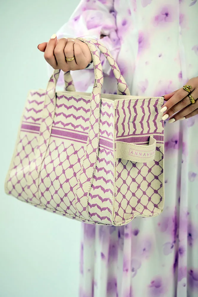 Stylish Medium Tote with Pink Keffiyeh Pattern - Durable Cotton Canvas