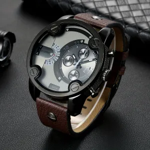 Stylish Mens Watch Sleek Design with Large Dial and Leather Strap