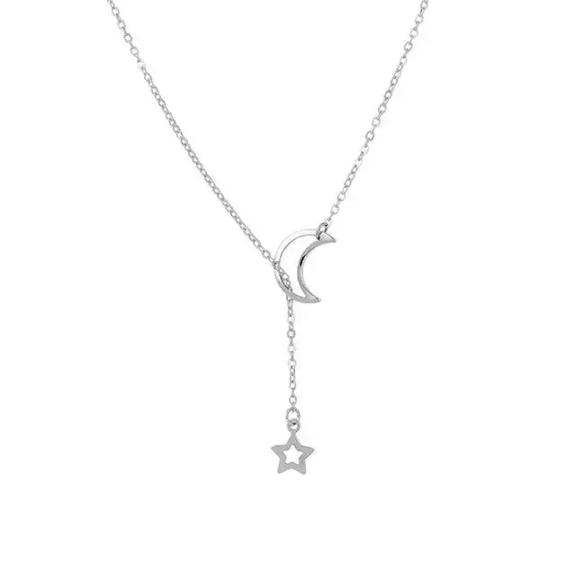 Stylish Moon Star Charm Pendant Necklace