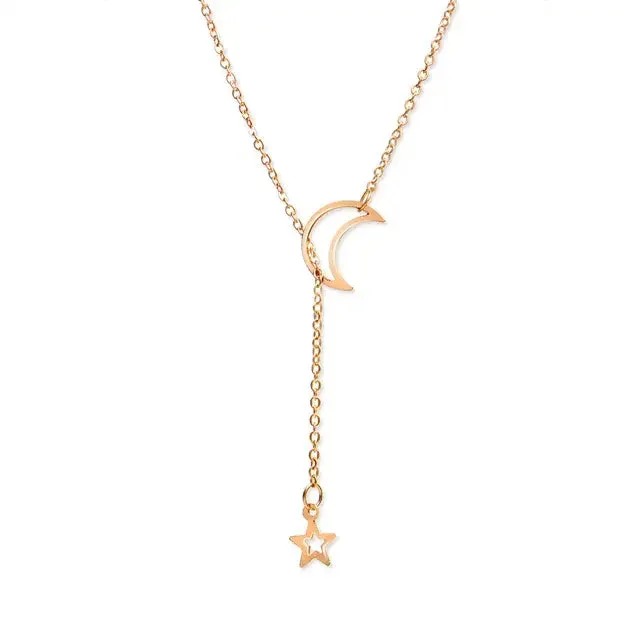 Stylish Moon Star Charm Pendant Necklace