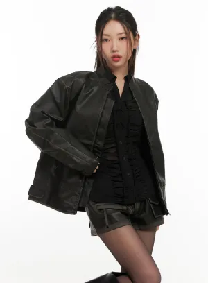 Stylish Moto Faux Leather Jacket CN428