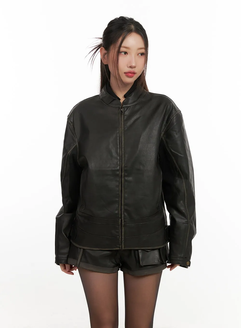 Stylish Moto Faux Leather Jacket CN428