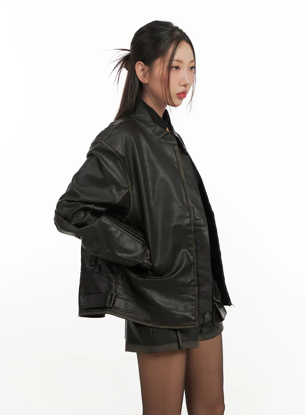 Stylish Moto Faux Leather Jacket CN428