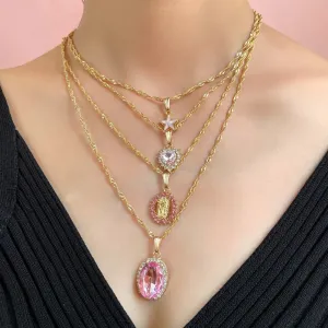 Stylish Multi-layer Pink Heart Crystal Pendant Necklaces