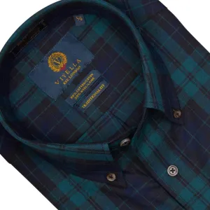 Stylish Navy & Dark Green Plaid Long Sleeve Button Down - Viyella