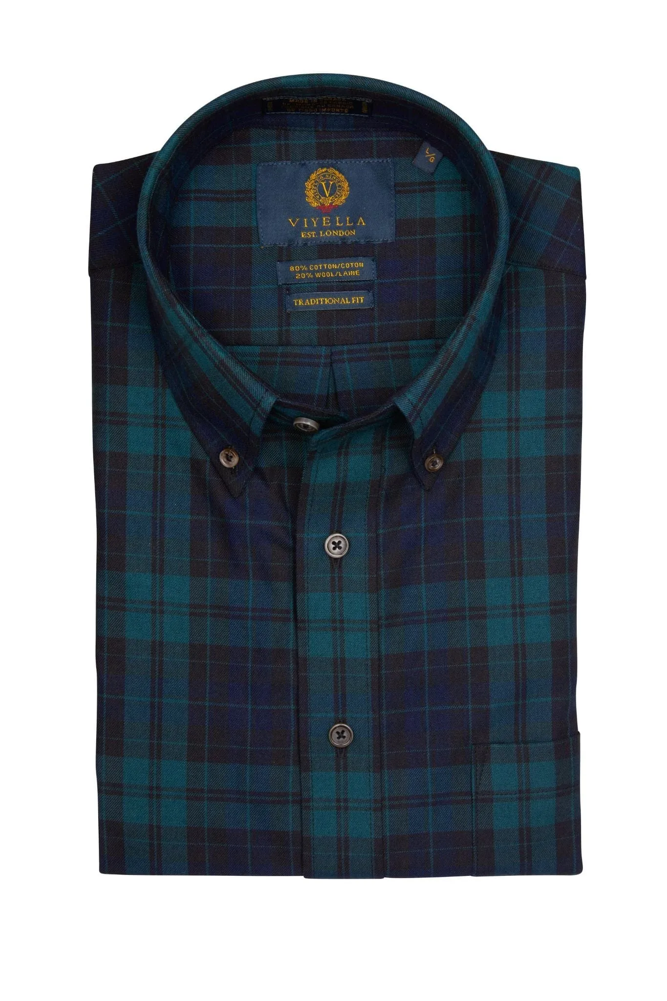 Stylish Navy & Dark Green Plaid Long Sleeve Button Down - Viyella