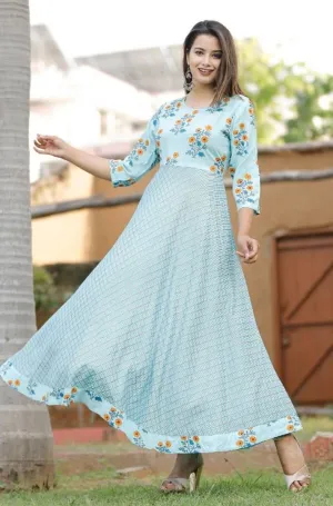 Stylish Rayon Anarkali Printed Gown