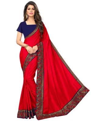 Stylish Red Solid Sana Silk Saree With Blouse Piece