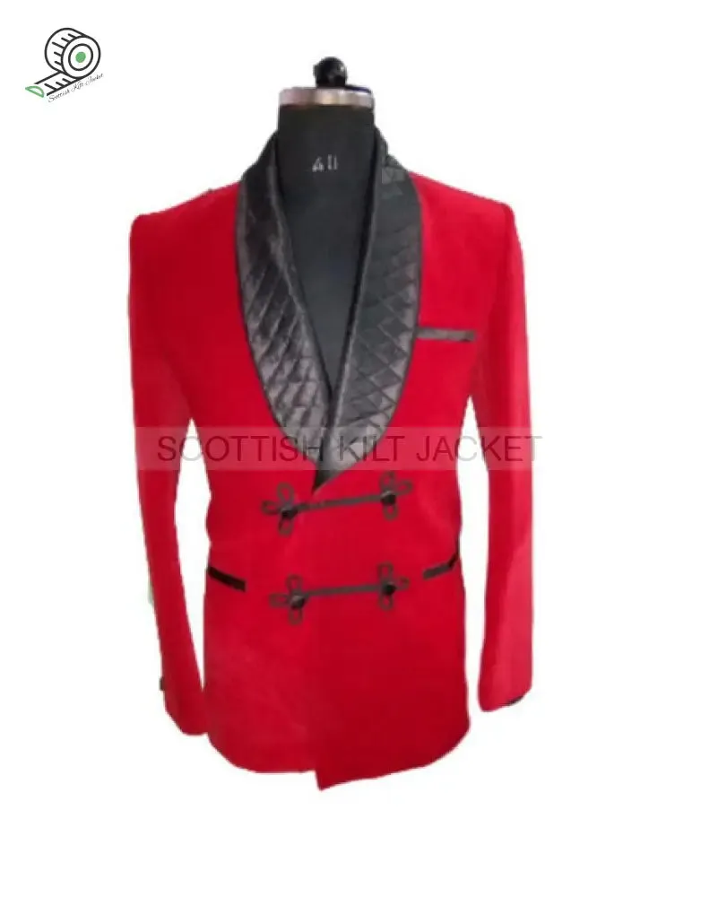 Stylish Red Velvet Quilted Evening Jacket