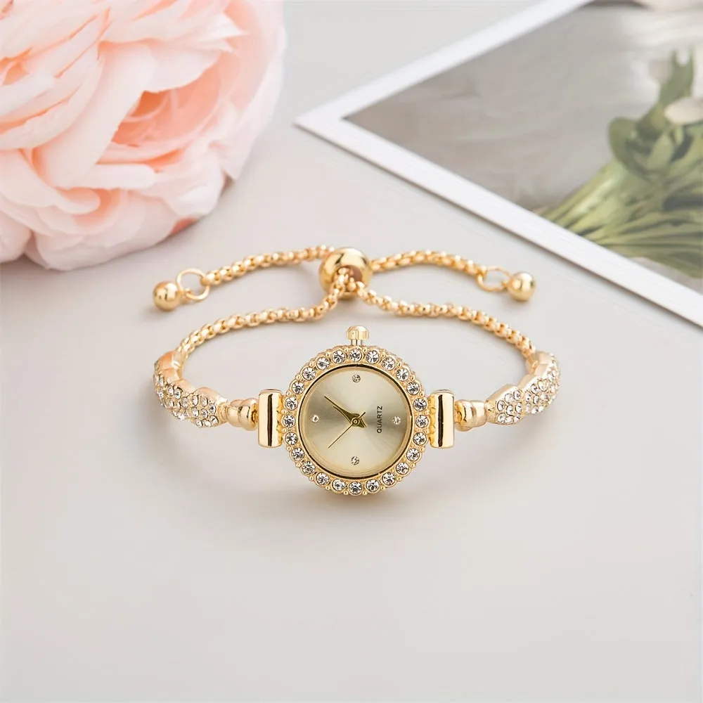 Stylish Rhinestone Bracelet Watch Elegant Quartz Analog Wristwatch for Women