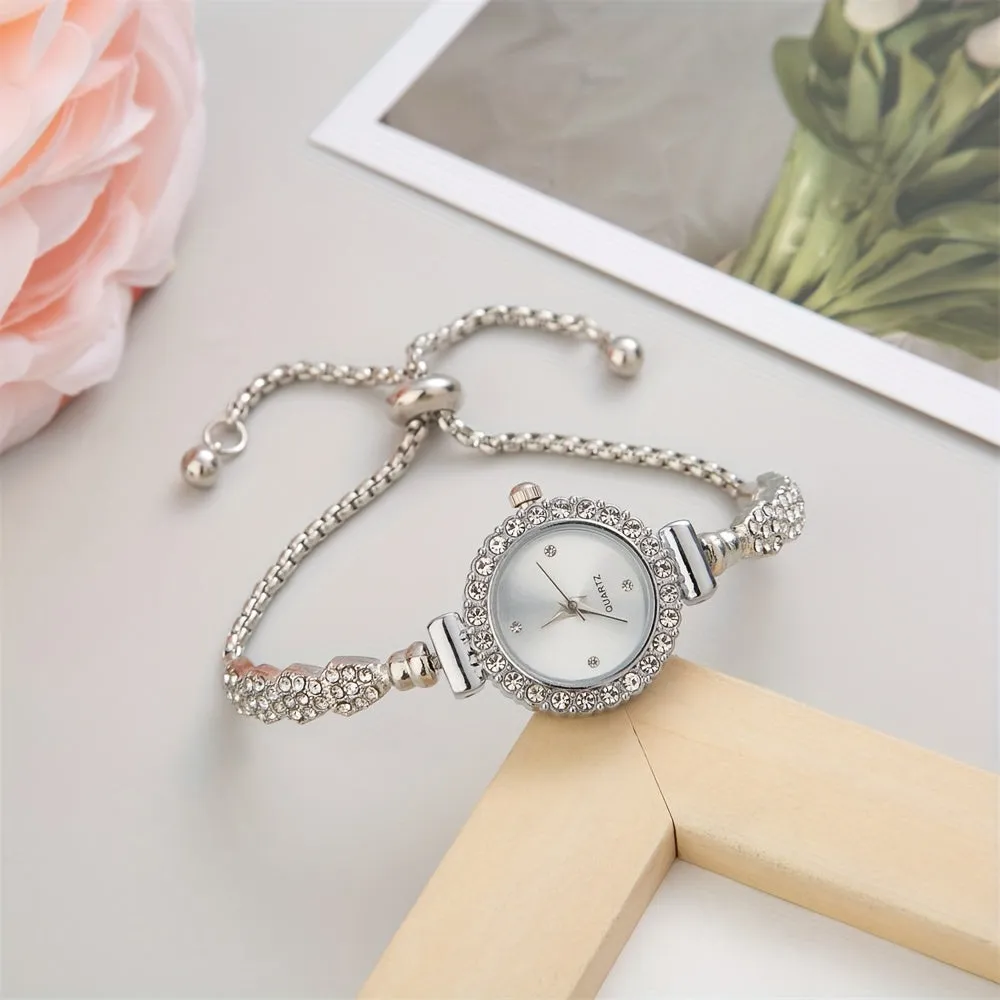 Stylish Rhinestone Bracelet Watch Elegant Quartz Analog Wristwatch for Women