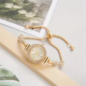 Stylish Rhinestone Bracelet Watch Elegant Quartz Analog Wristwatch for Women