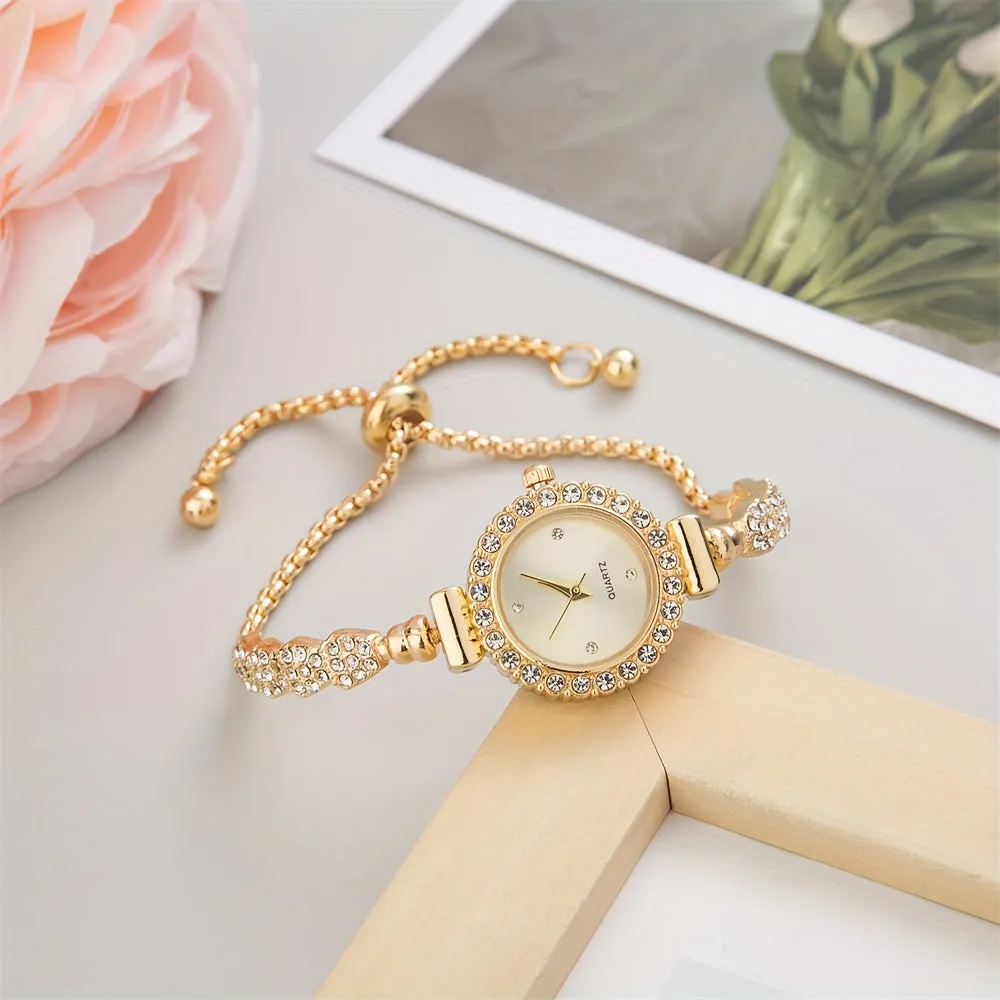 Stylish Rhinestone Bracelet Watch Elegant Quartz Analog Wristwatch for Women