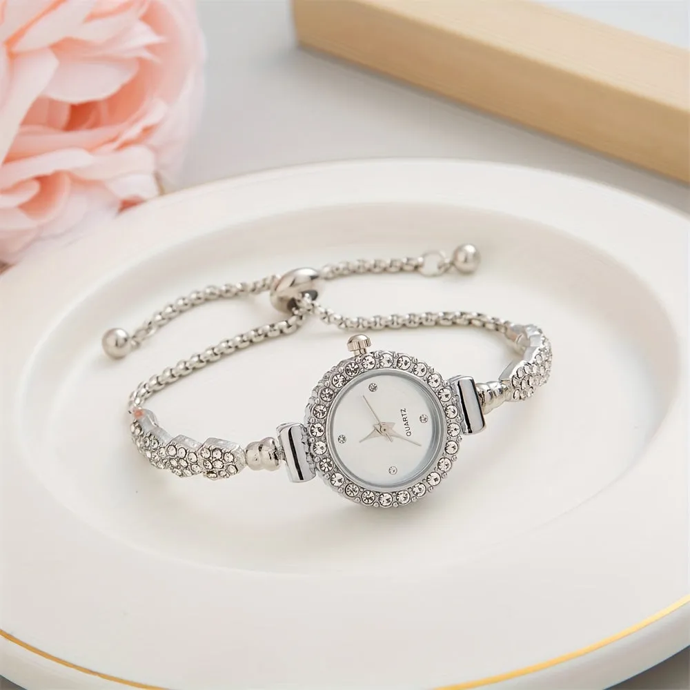 Stylish Rhinestone Bracelet Watch Elegant Quartz Analog Wristwatch for Women