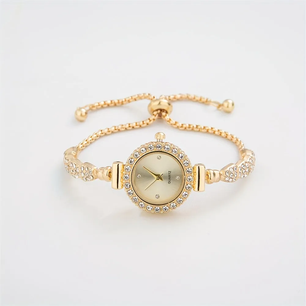 Stylish Rhinestone Bracelet Watch Elegant Quartz Analog Wristwatch for Women