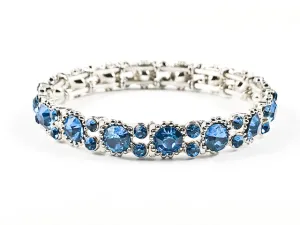 Stylish Thin Simple Round Shape Blue Color Crystals Pattern Stretch Fashion Bracelet