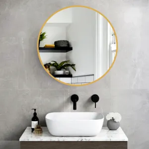 Stylish Vanity Round Wall Mirror I Metal Frame I Modern Design Metal Frame I Bathroom Wash Basin, Bedroom, Drawing Room (Gold, 24")