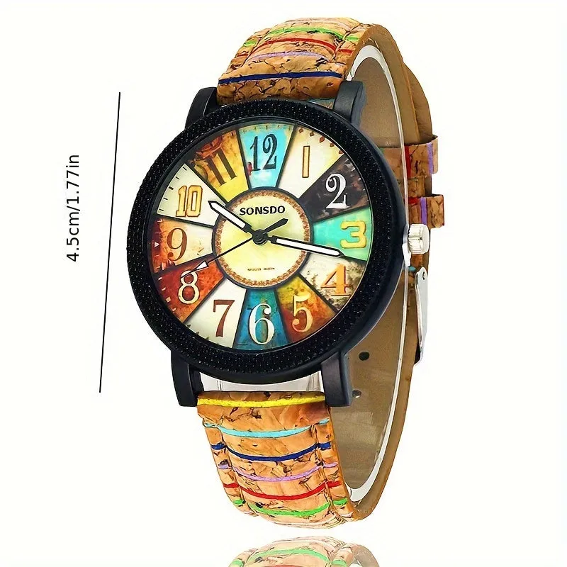 Stylish Vintage Floral Dial Wood Grain Watch  Perfect Gift