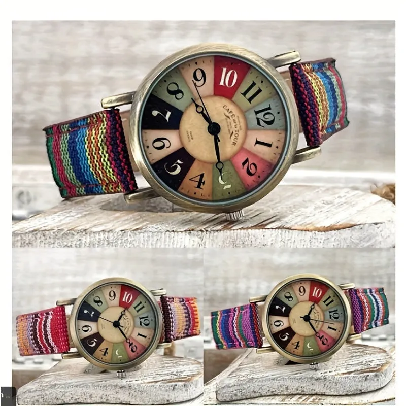 Stylish Vintage Floral Dial Wood Grain Watch  Perfect Gift