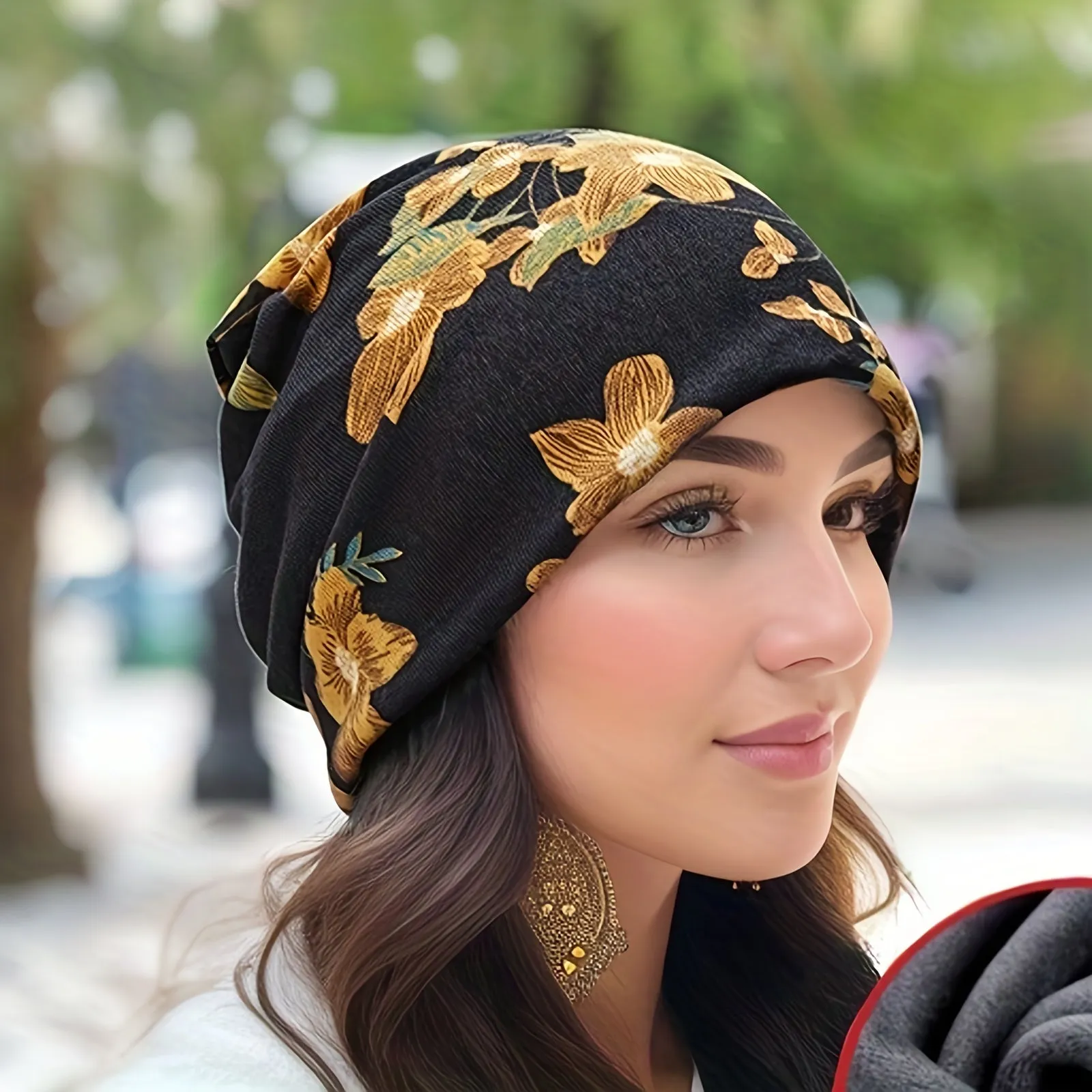 Stylish Vintage Flower Slouchy Beanie Fashionable Warm Chemo Cap