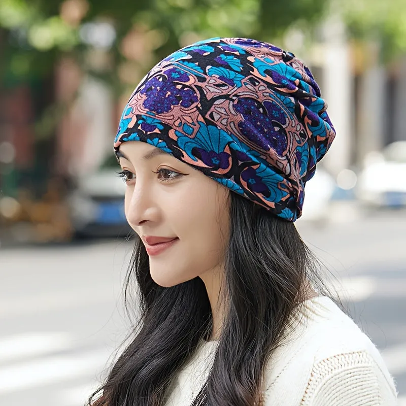 Stylish Vintage Flower Slouchy Beanie Fashionable Warm Chemo Cap