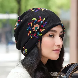 Stylish Vintage Flower Slouchy Beanie Fashionable Warm Chemo Cap